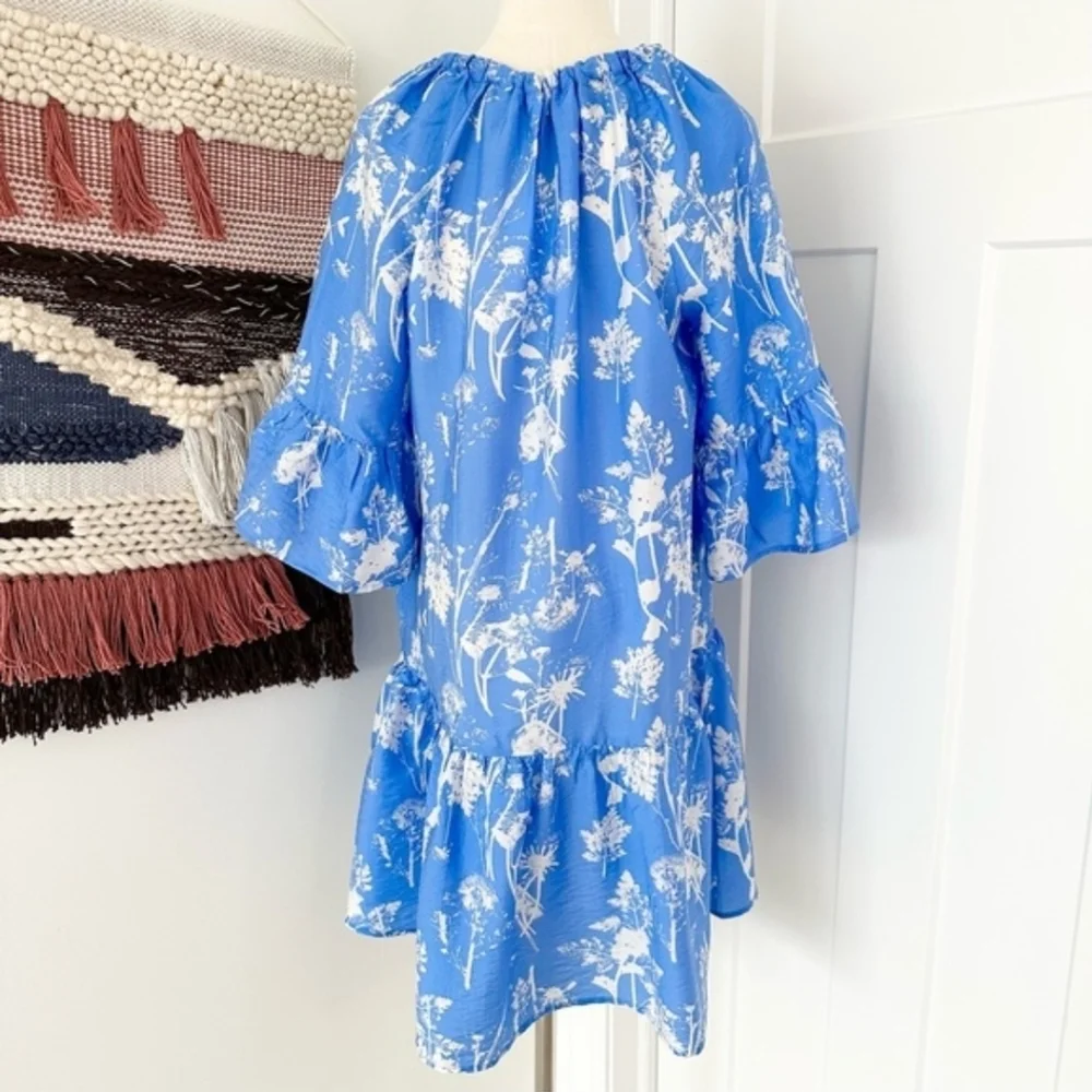 & Other Stories Floral Print Ruffled Midi Dress Tie Neck A-Line - Picture 4 of 11